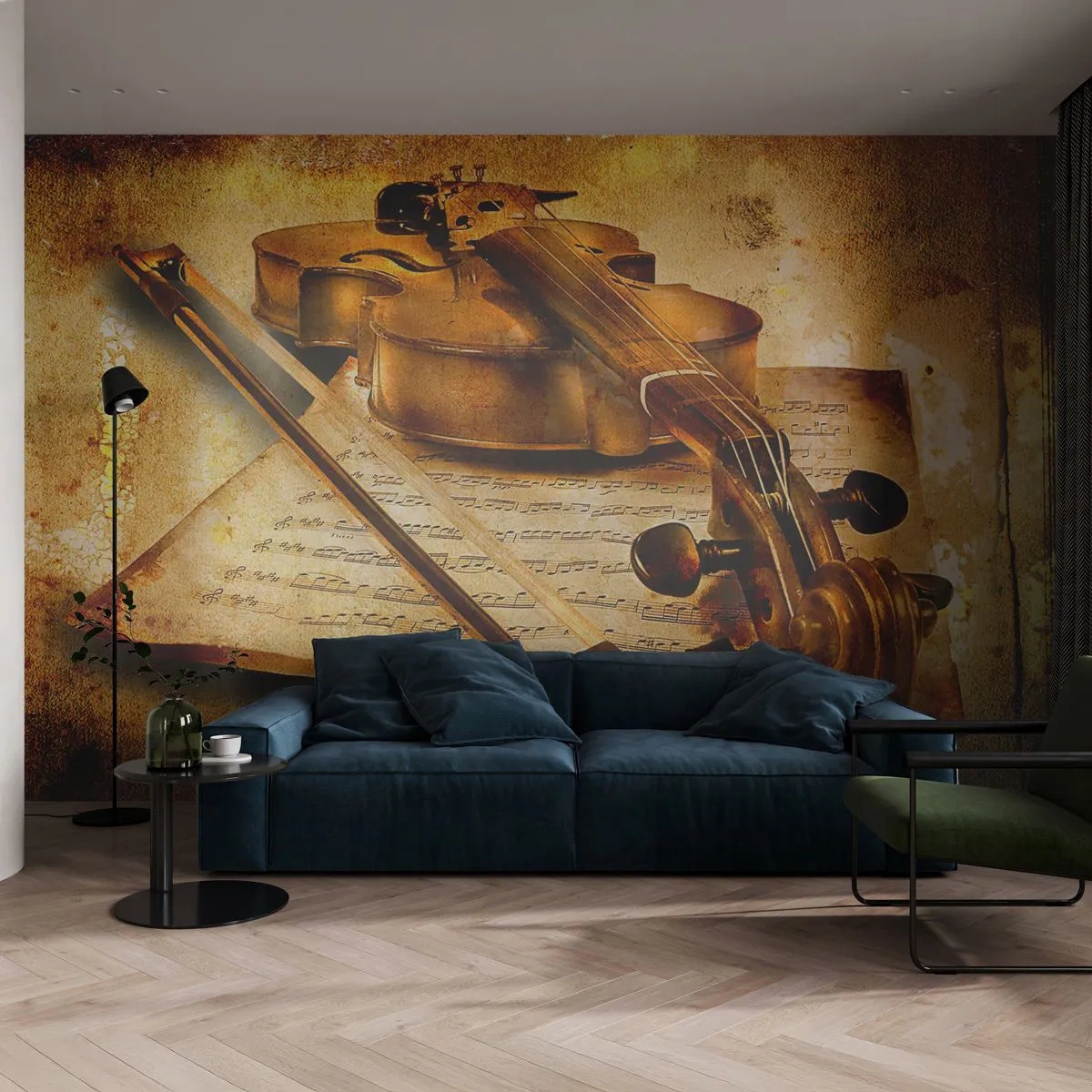 Fototapet Premium Canvas - Virtuos søges omgående - Violin, musik, Musik noder - 250x175 cm