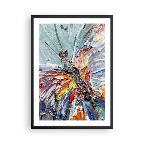 Plakat i sort ramme - En abstrakt sommerfugl i intense farver og teksturer. - 50x70cm - Malet af naturen - Moderne vægdekoration til stue og soveværelse ARTTOR