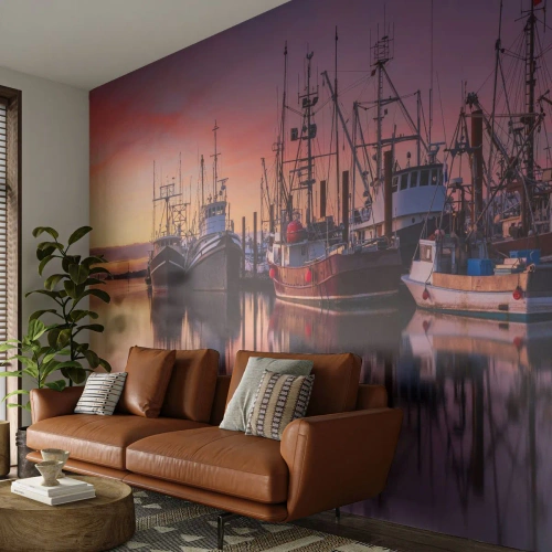 Fototapet Premium Canvas - Før den næste dag - Fiskerhavn, Både, Fiskeri - 300x210 cm