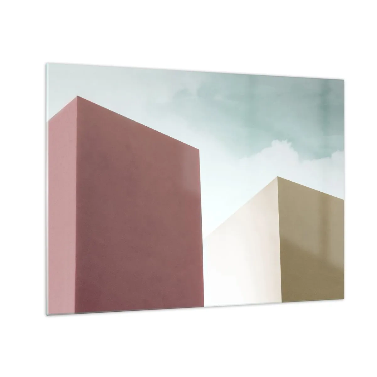 Billede på glas - Geometriske bygninger i pastelfarver - 70x50cm - Geometri af en solrig sommer - Moderne vægdekoration til stue og soveværelse ARTTOR