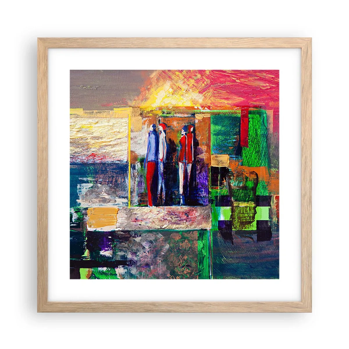 Plakat i ramme af lyst egetræ - Forhold og følelser - 40x40 cm