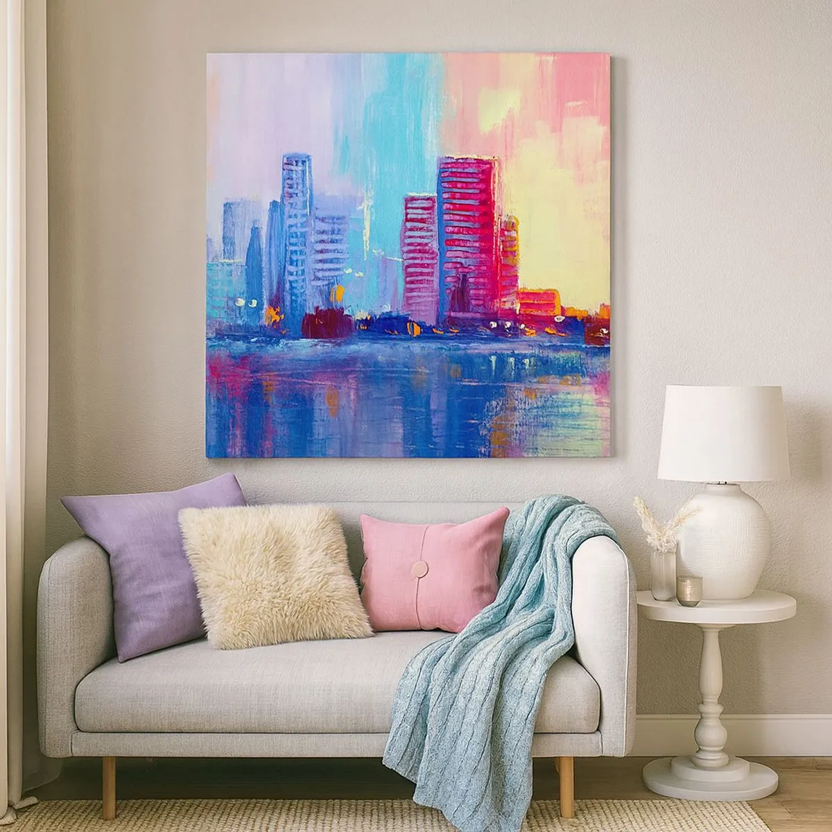 Lærredstryk - Billede på lærred - Badet i farver - 30x30 cm