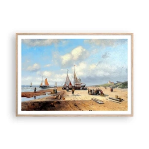 Plakat i ramme af lyst egetræ - Efter en vellykket fangst - 100x70 cm