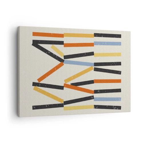 Lærredstryk - Billede på lærred - Abstrakt komposition med farvede og sorte rektangler i et vandret arrangement - 70x50cm - Vandret komposition - Moderne vægdekoration til stue og soveværelse ARTTOR