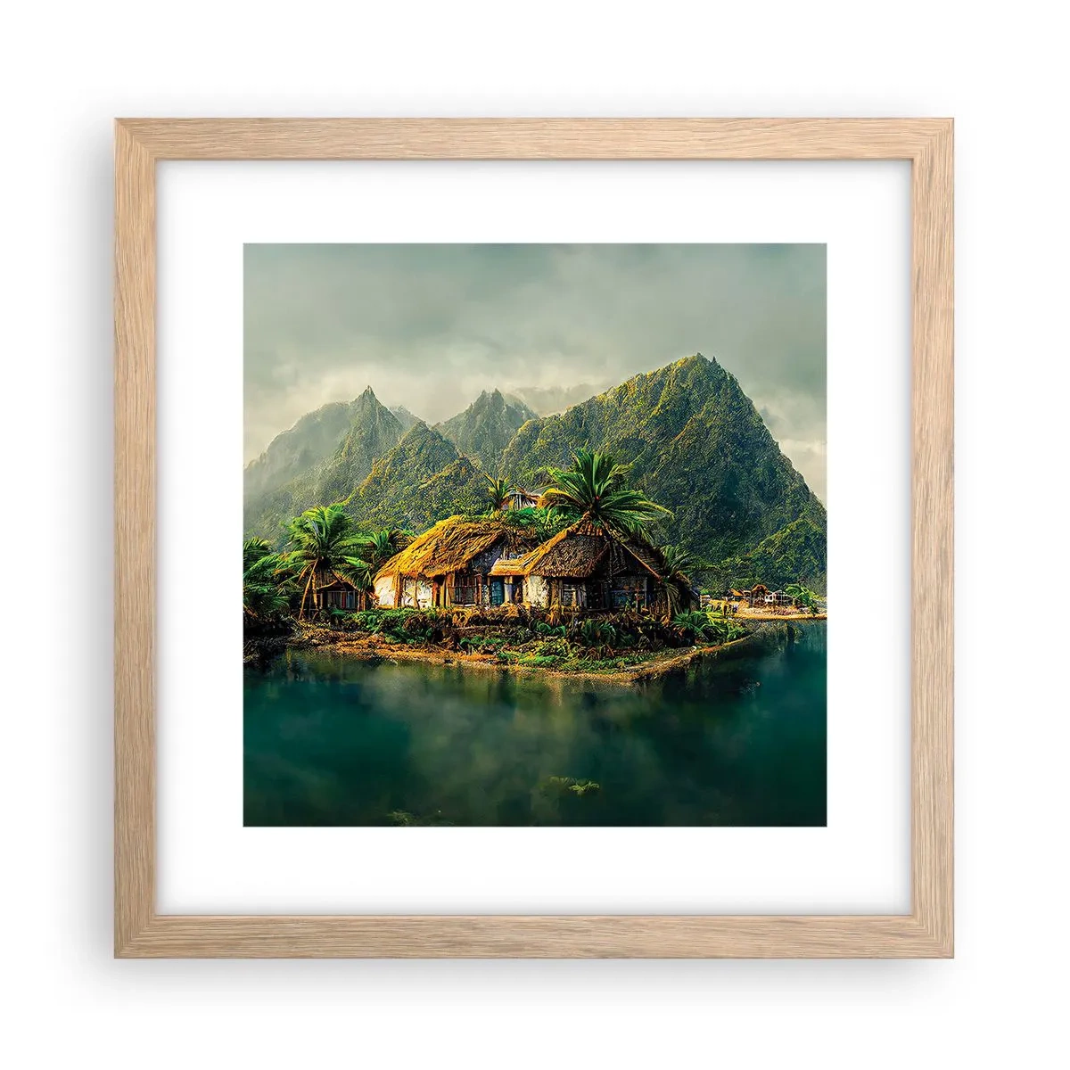 Plakat i ramme af lyst egetræ - Tropisk paradis - 30x30 cm