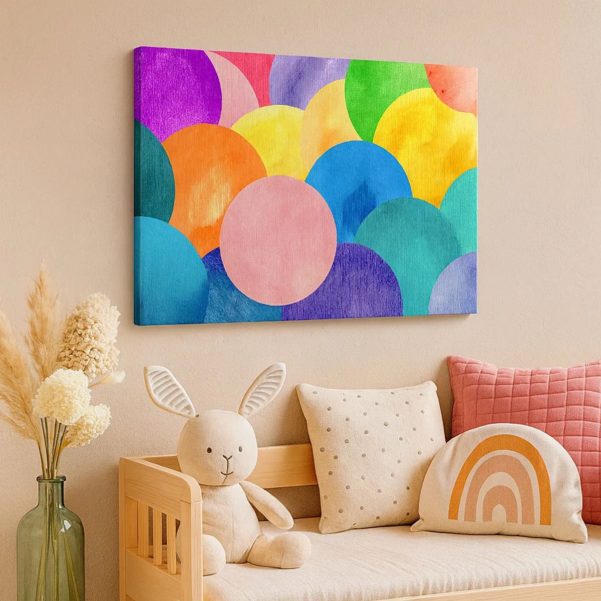 Lærredstryk - Billede på lærred - Akvarelstil farverige cirkler - 70x50cm - Den oprindelige fylde af liv - Moderne vægdekoration til stue og soveværelse ARTTOR