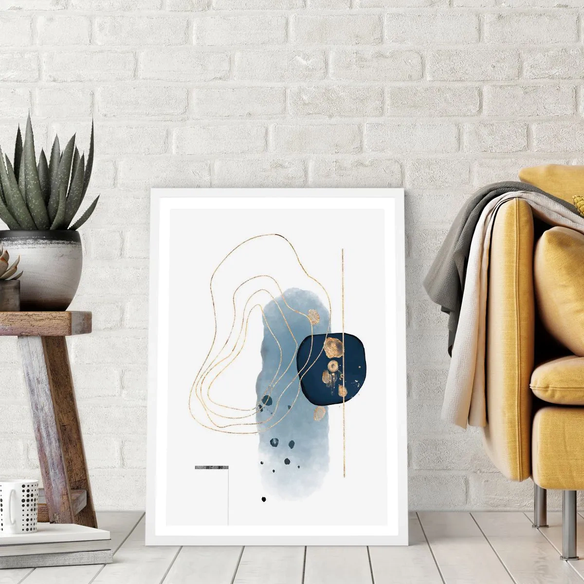 Plakat i hvid ramme - Blå-gylden fantasi - 30x40 cm