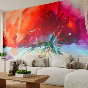 Fototapet Standard Eco - Udtryksfuld abstraktion i varme farver - 100x70cm - En eksplosion af lys og farver - Moderne vægdekoration til stue og soveværelse ARTTOR