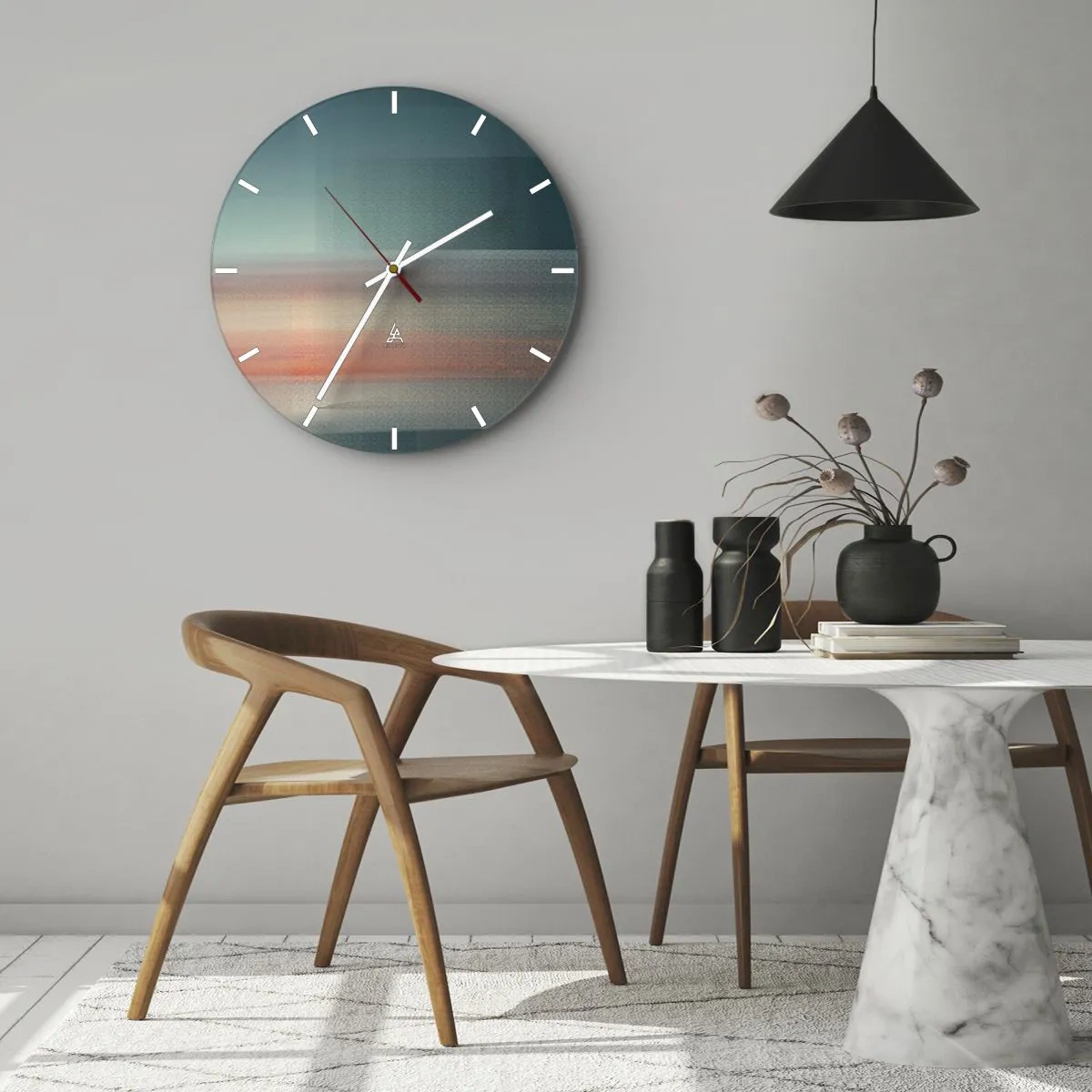Vægur, Uret - En sløret abstraktion, der ligner bølger af lys i farver - 30x30cm - Abstraktion: bølger af lys - Moderne vægdekoration til stue, køkken og soveværelse ARTTOR
