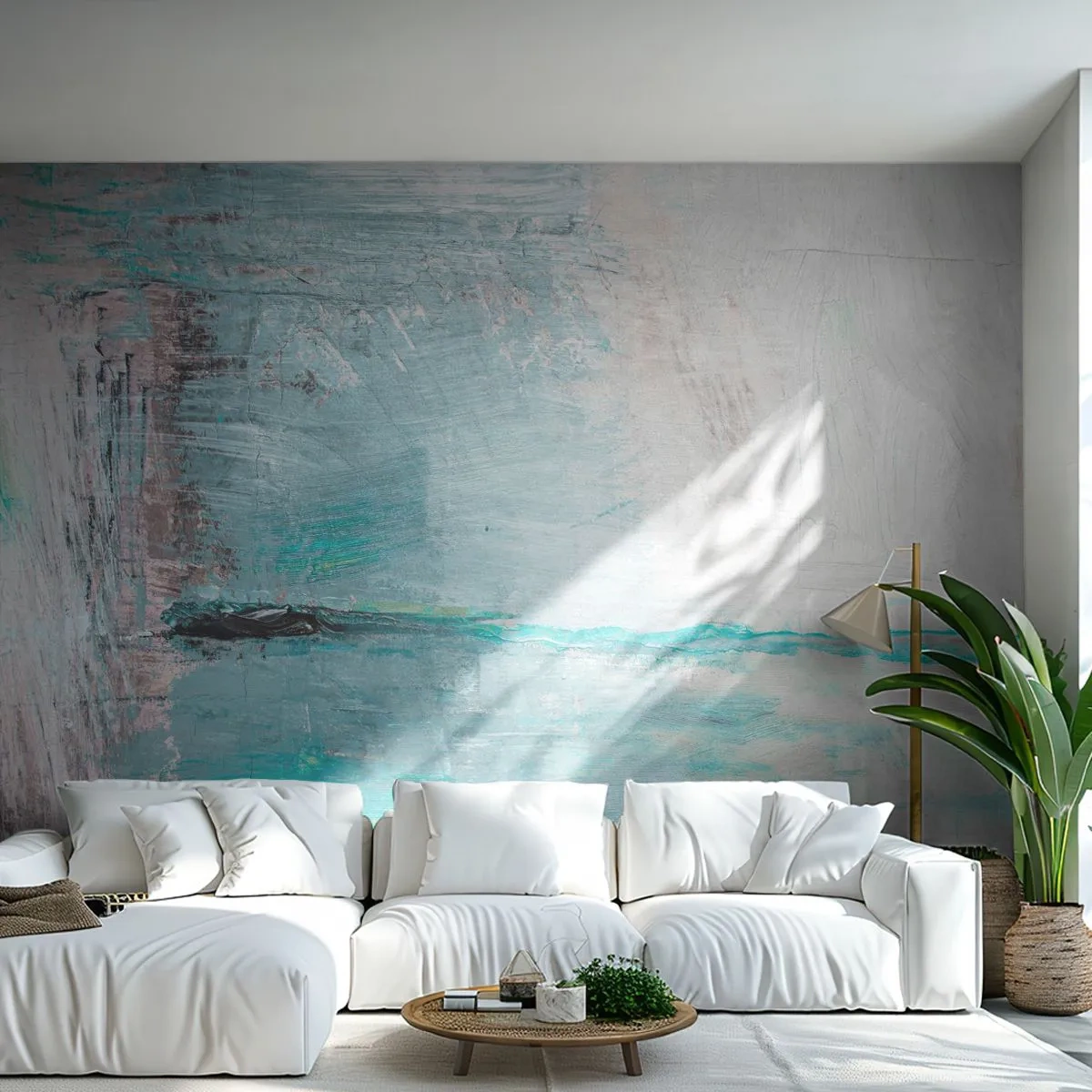 Fototapet Premium Canvas - Horisontalt med blå farve - Abstraktion, Stykke, Moderne mønster - 450x315 cm