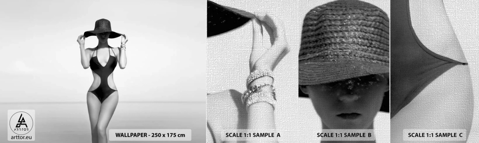 Prøve Fototapet Premium Canvas - Mit navn er Elegance - Kvinde, Strand, Mode - 100x30 cm