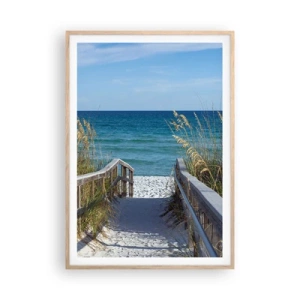 Plakat i ramme af lyst egetræ - I solen, i vinden - 70x100 cm