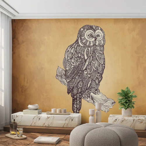 Fototapet Standard Eco - Indviklede ornamenter af visdom - Ugle, Fugl, Dyr - 450x315 cm