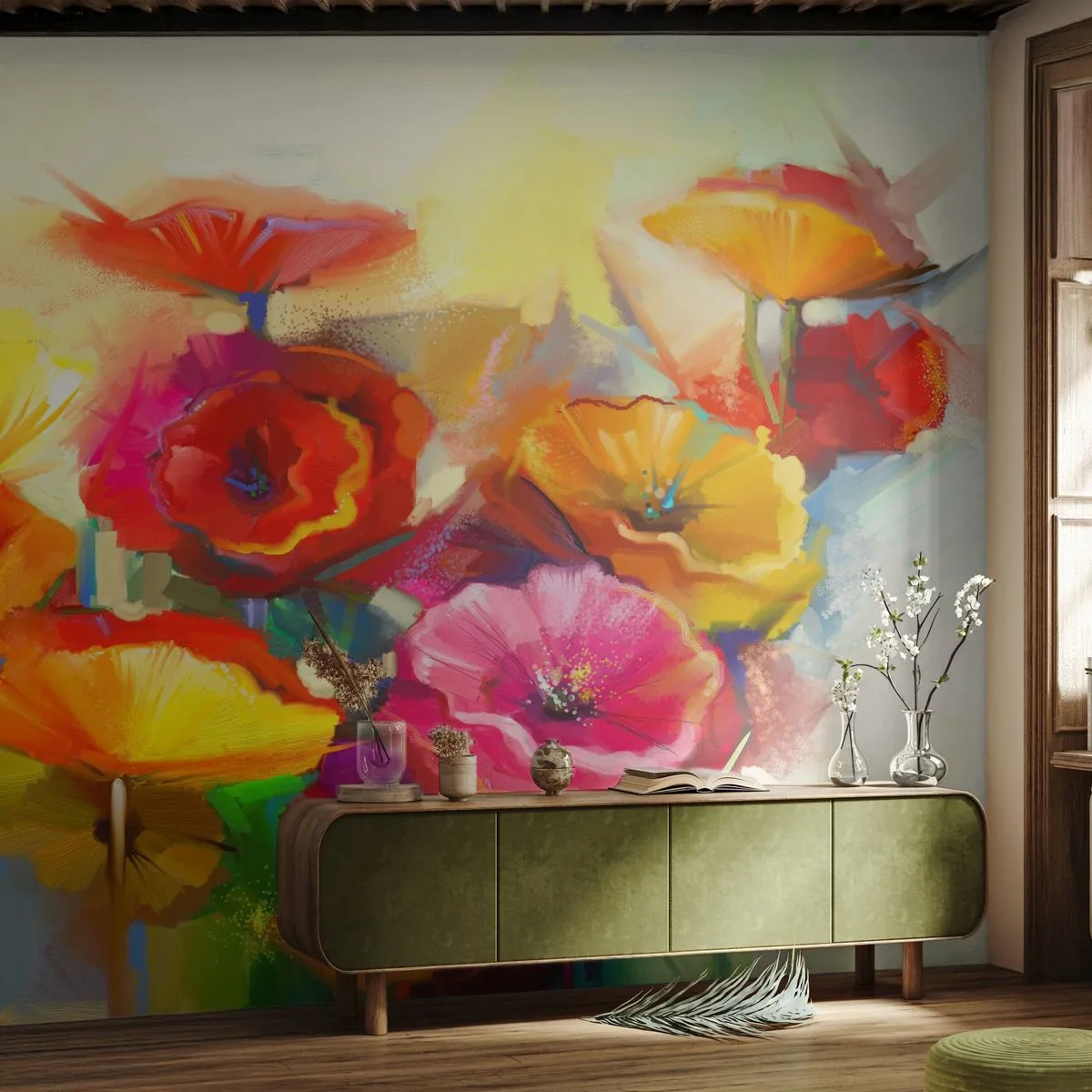 Fototapet Premium Canvas - Ikke kun rødt - Blomster, Valmuer, Have - 250x175 cm