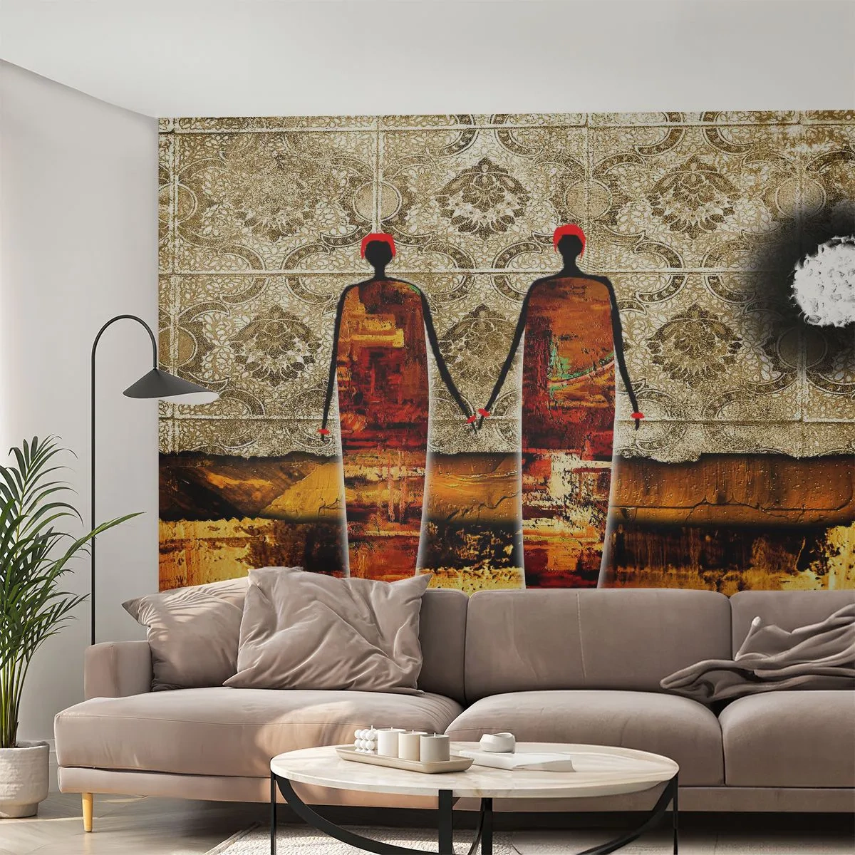 Fototapet Premium Canvas - Etnisk sammensætning i farverne i Afrika - Mennesker, Afrika, Grafik - 250x175 cm