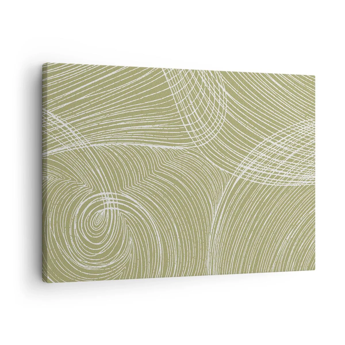 Lærredstryk - Billede på lærred - Grønne og hvide linjer i en abstrakt komposition - 70x50cm - Indviklet abstraktion i hvidt - Moderne vægdekoration til stue og soveværelse ARTTOR