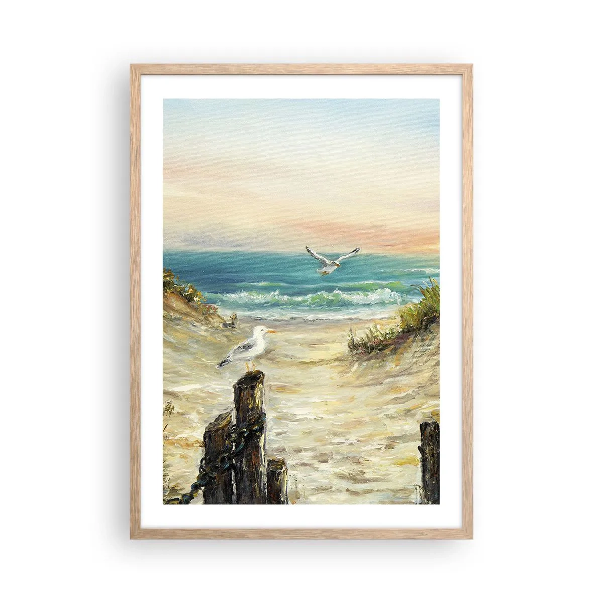 Plakat i ramme af lyst egetræ - Vindstille tilbagetog - 50x70 cm