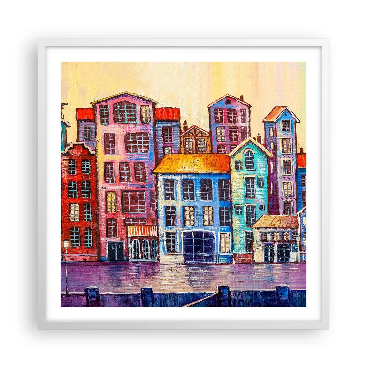 Plakat i hvid ramme - En by som et eventyr - 60x60 cm