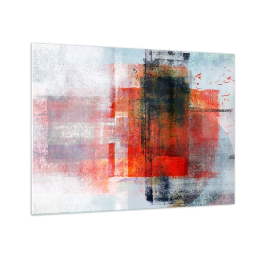 Billede på glas - Geometrisk abstraktion i intense nuancer af rød og sort. - 70x50cm - Glødende komposition - Moderne vægdekoration til stue og soveværelse ARTTOR