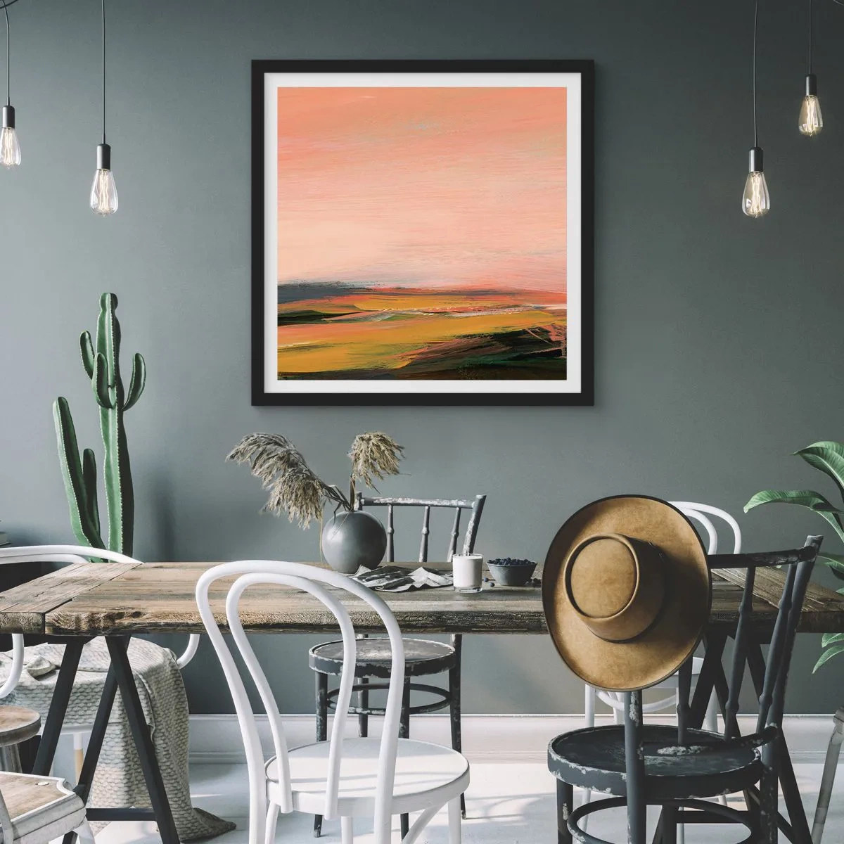 Plakat i sort ramme - I lyserøde toner - 60x60 cm