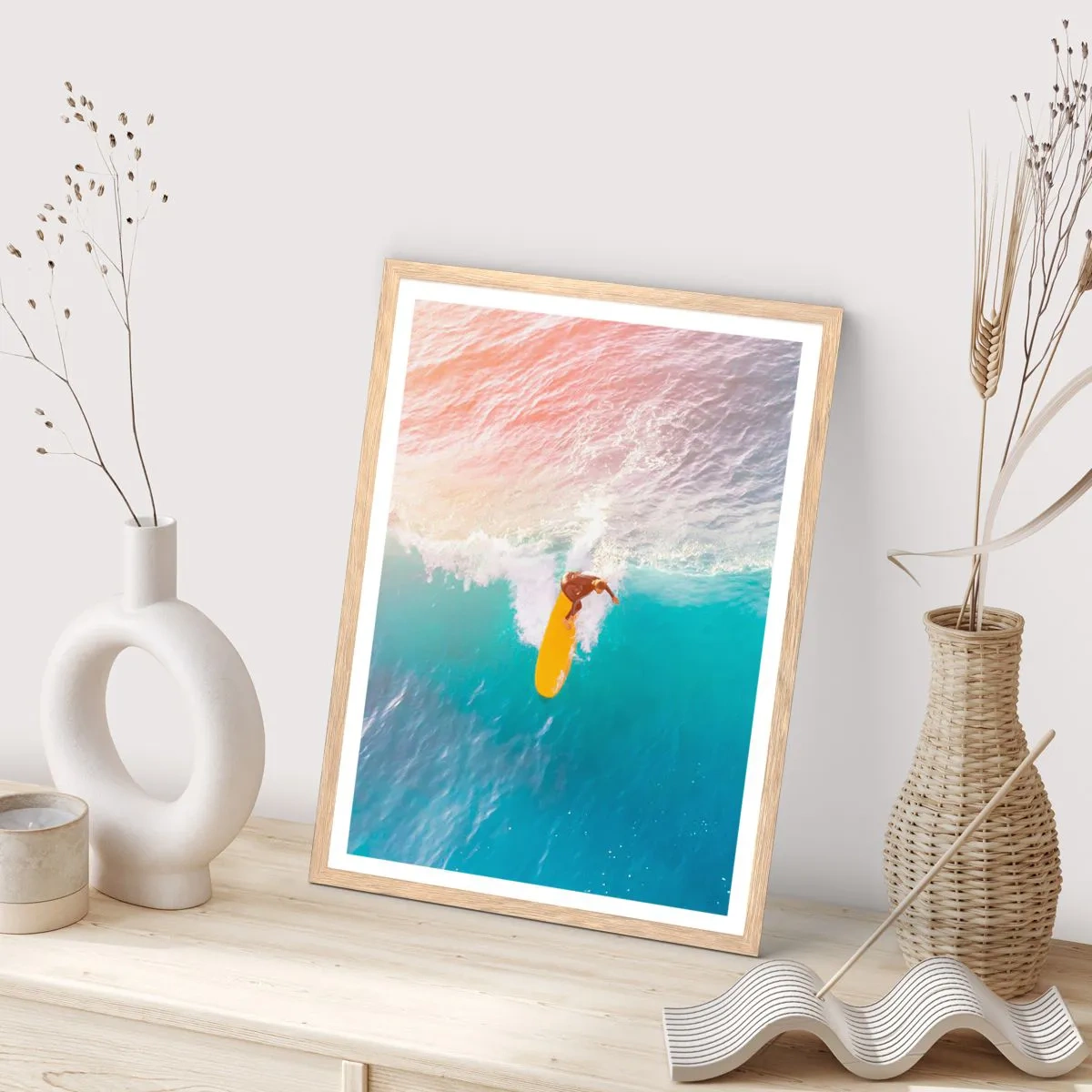Plakat i ramme af lyst egetræ - Ocean rytter - 40x50 cm