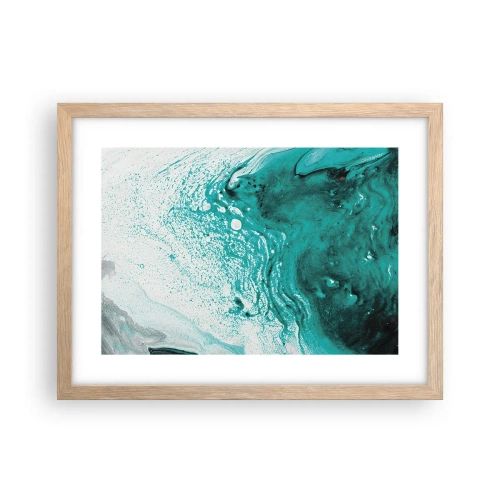 Plakat i ramme af lyst egetræ - Opløses i hvidt og turkis - 40x30 cm