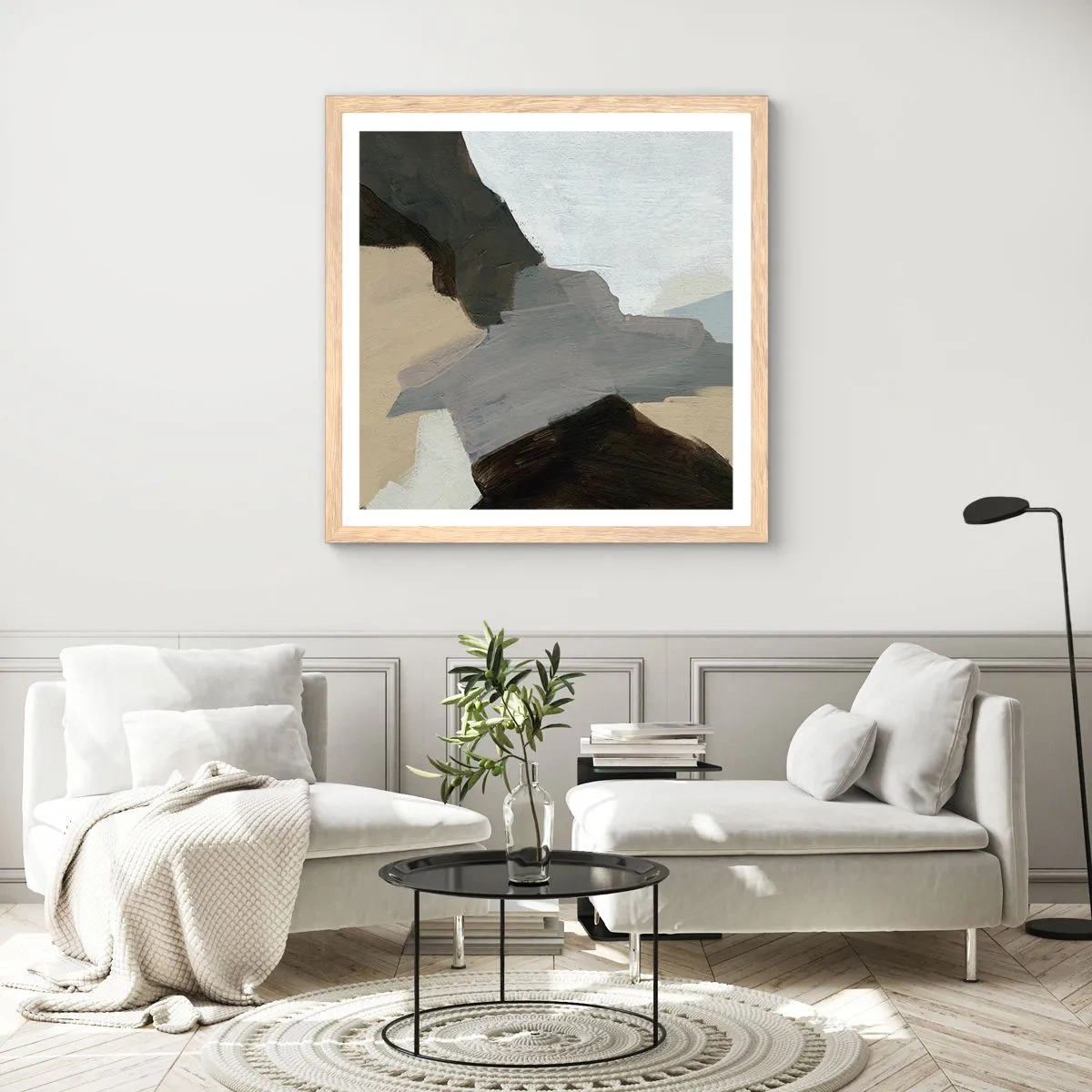 Plakat i ramme af lyst egetræ - Abstraktion: afsked med det grå - 40x40 cm