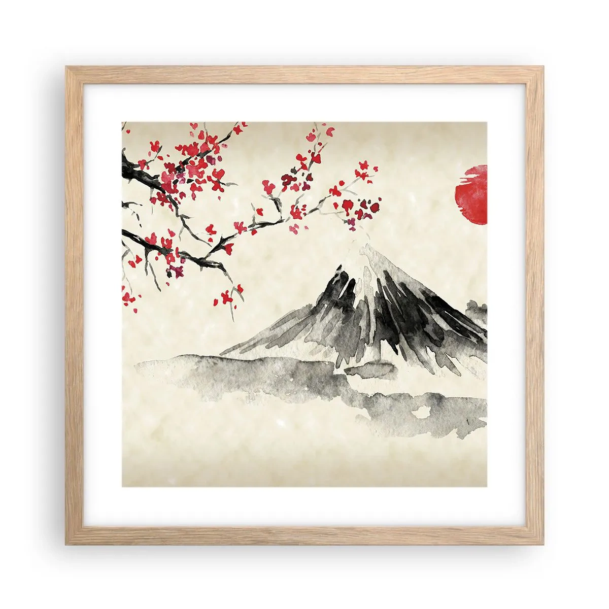 Plakat i ramme af lyst egetræ - Bliv forelsket i Japan - 40x40 cm