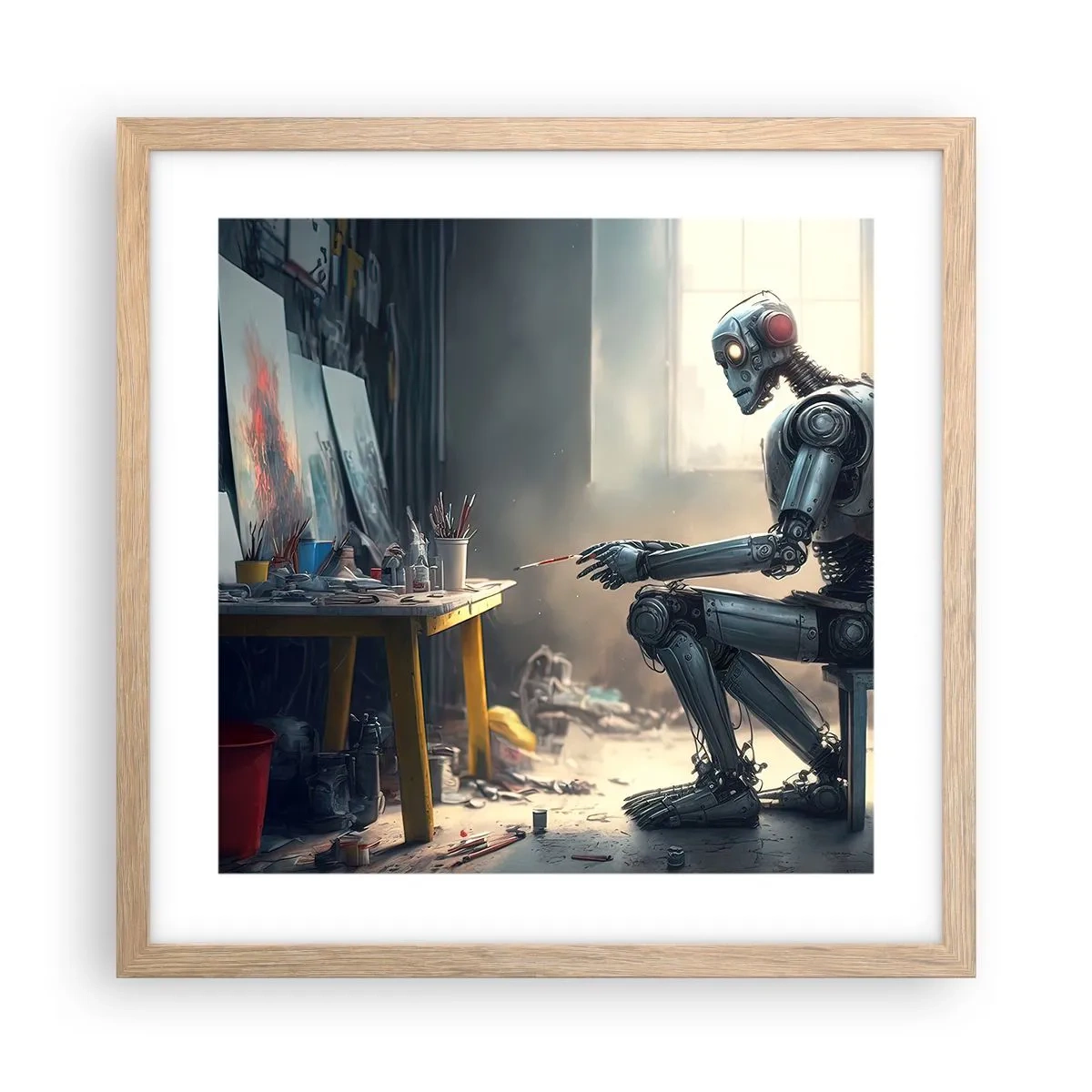 Plakat i ramme af lyst egetræ - Den skabende handling - 40x40 cm