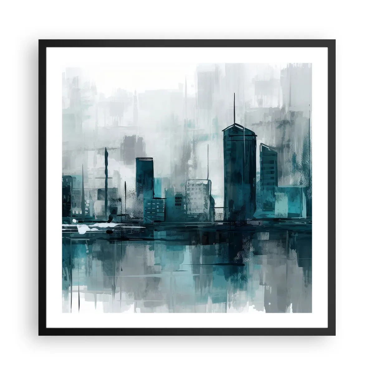Plakat i sort ramme - Regnfarvet by - 60x60 cm