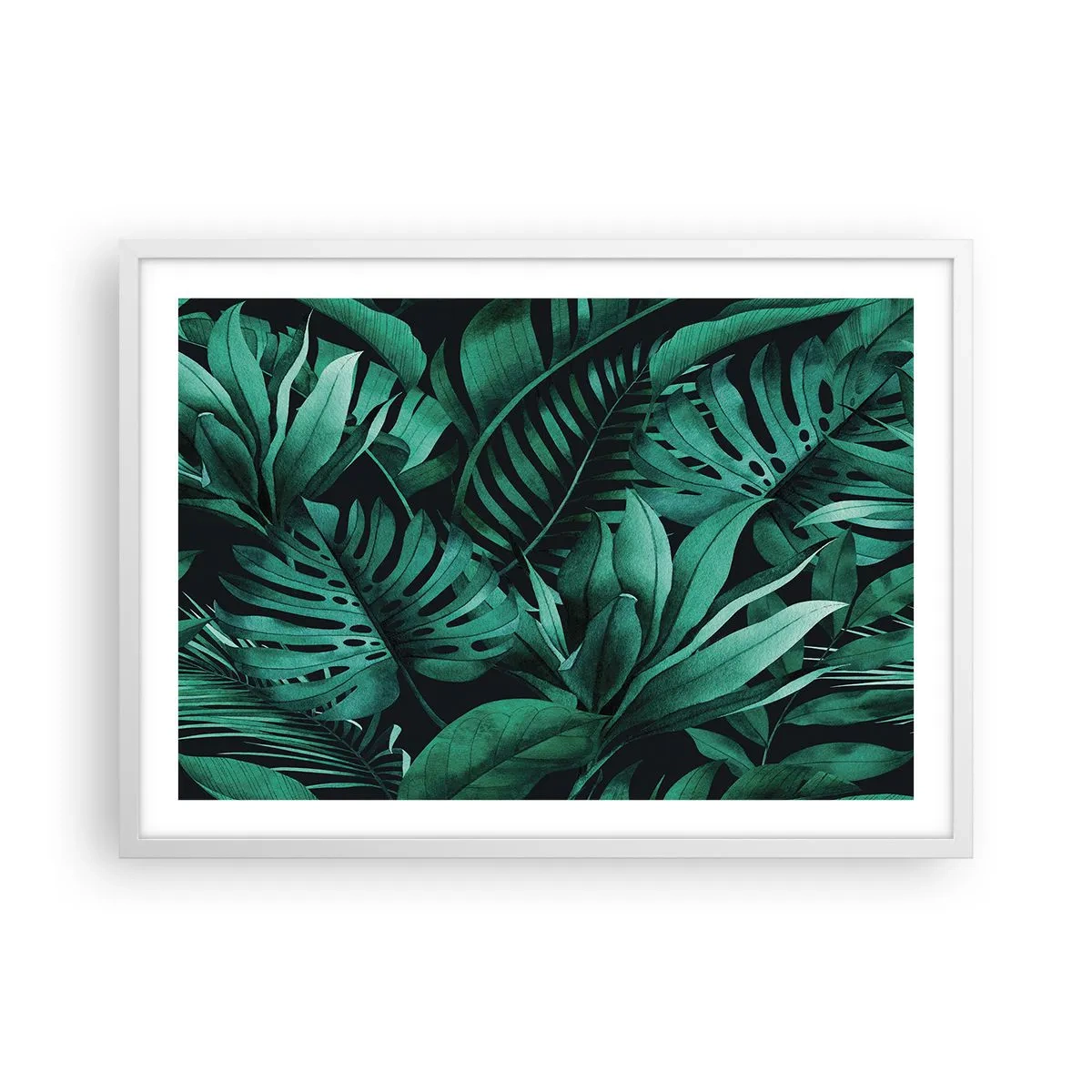 Plakat i hvid ramme - Dyb tropisk grøn - 70x50 cm