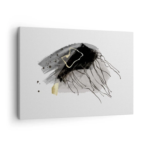 Lærredstryk - Billede på lærred - En abstrakt komposition med accenter af sort og guld. - 70x50cm - I sort og guld - Moderne vægdekoration til stue og soveværelse ARTTOR