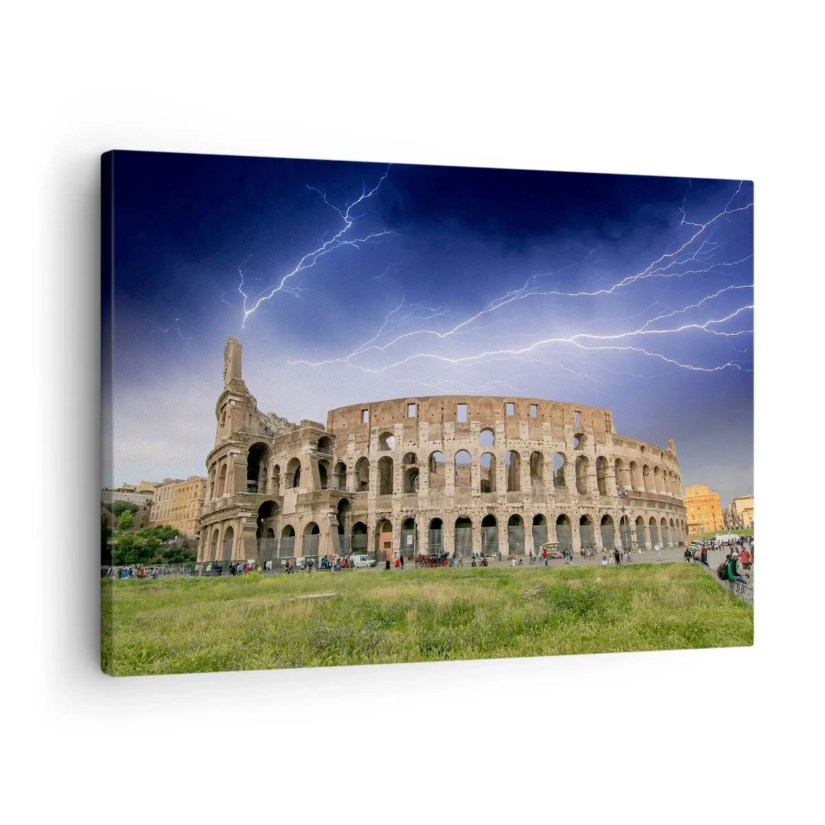 Lærredstryk - Billede på lærred - Colosseum i Rom oplyst af lyn - 70x50cm - Kamparena - Moderne vægdekoration til stue og soveværelse ARTTOR