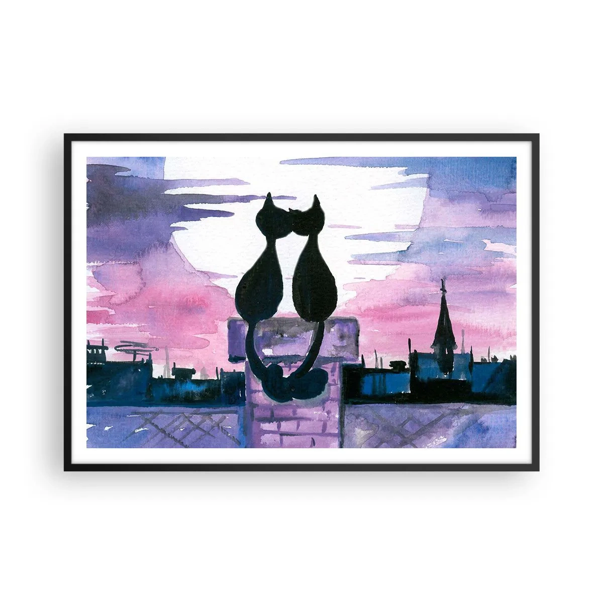 Plakat i sort ramme - Rendez-vous under månen - 100x70 cm
