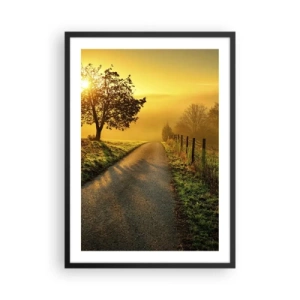 Plakat i sort ramme - En vej blandt markerne ved solopgang - 50x70cm - Kære eftermiddag - Moderne vægdekoration til stue og soveværelse ARTTOR