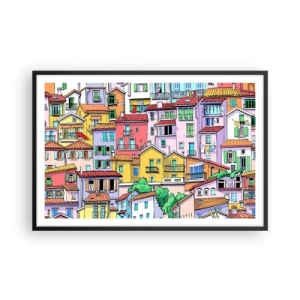 Plakat i sort ramme - Glædelig by - 91x61 cm