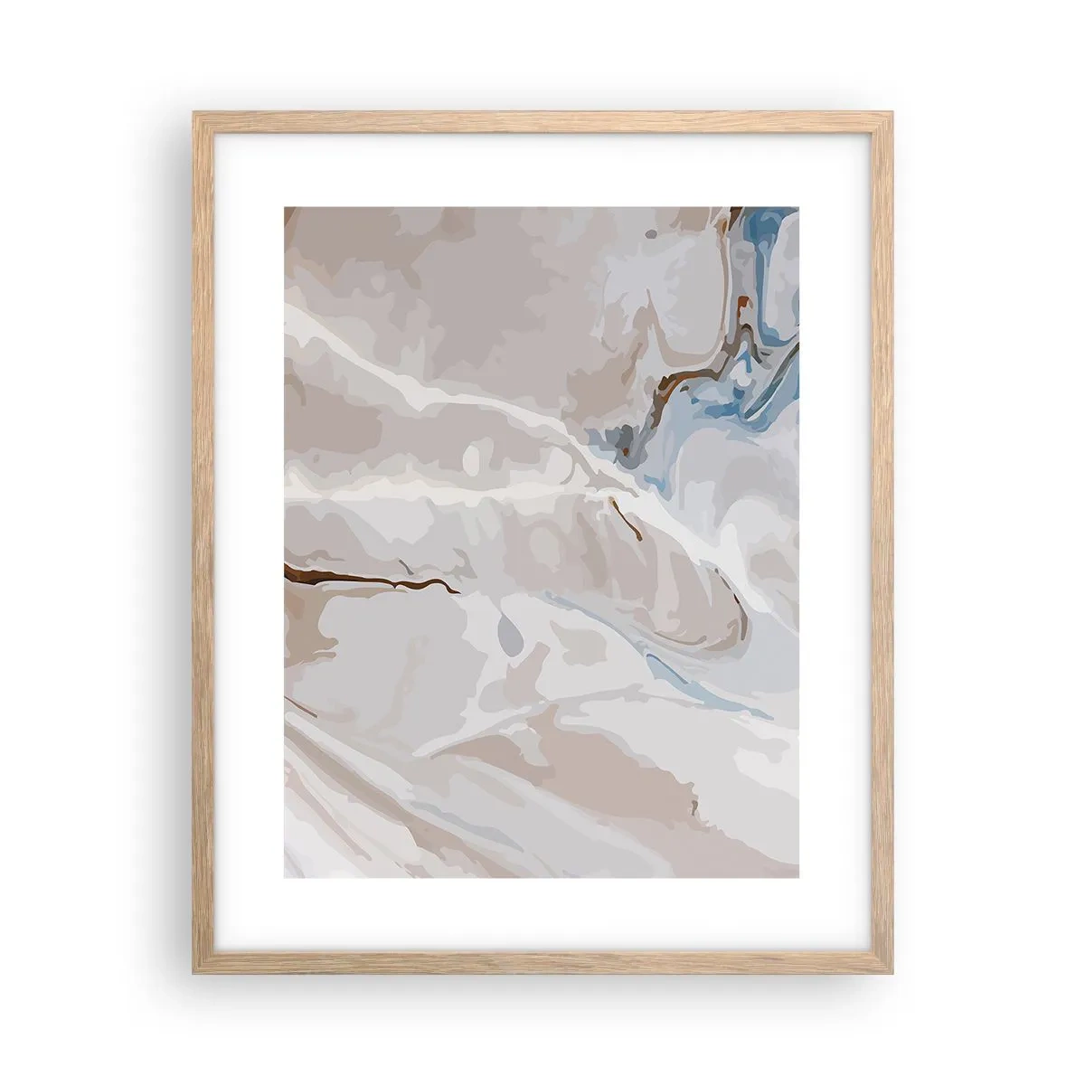Plakat i ramme af lyst egetræ - Blå slynger sig under det hvide - 40x50 cm