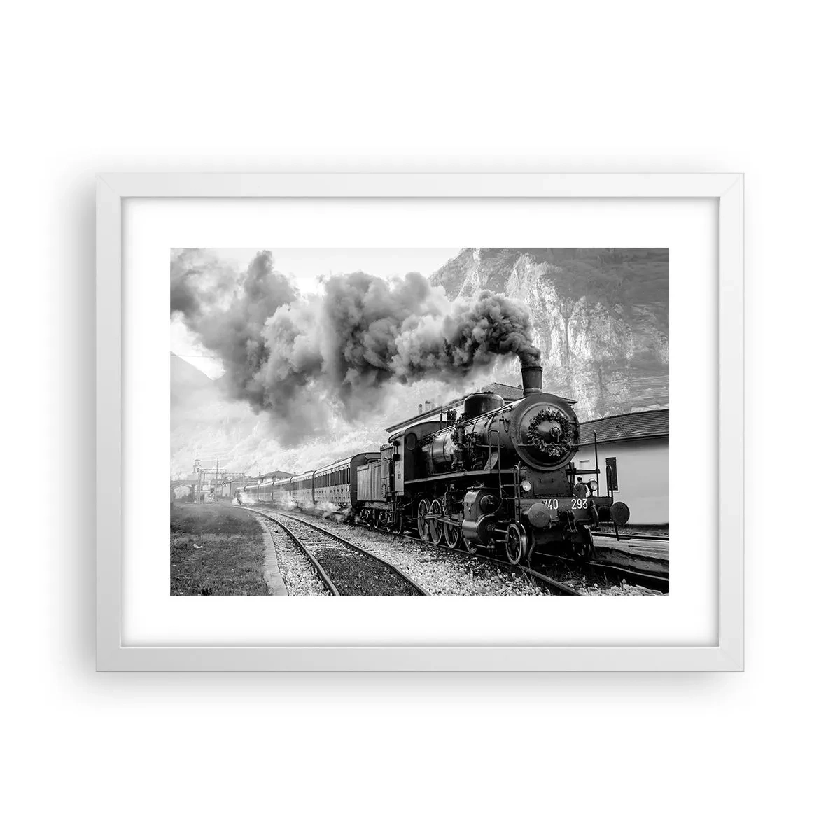 Plakat i hvid ramme - Står på stationen... - 40x30 cm