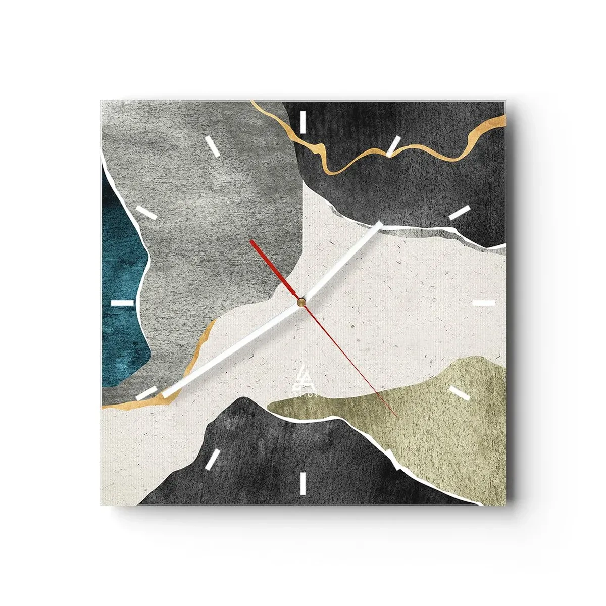 Vægur, Uret - Mosaikkomposition med en streng af guld - 40x40 cm