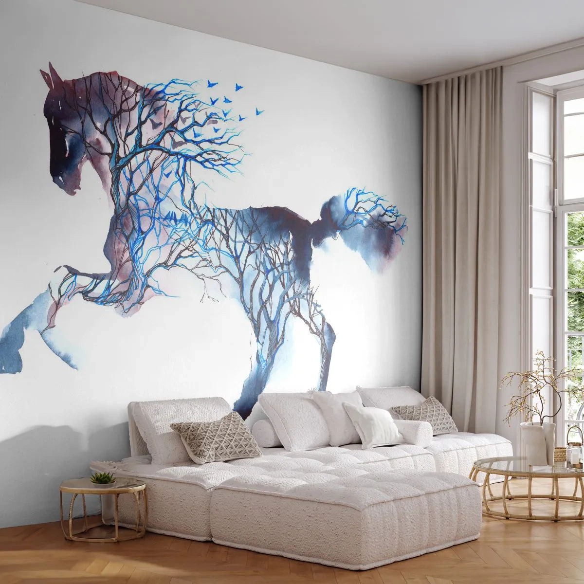 Fototapet Standard Eco - Og som om skoven havde flyttet sig - Abstraktion, Hest, Dyr - 200x140 cm