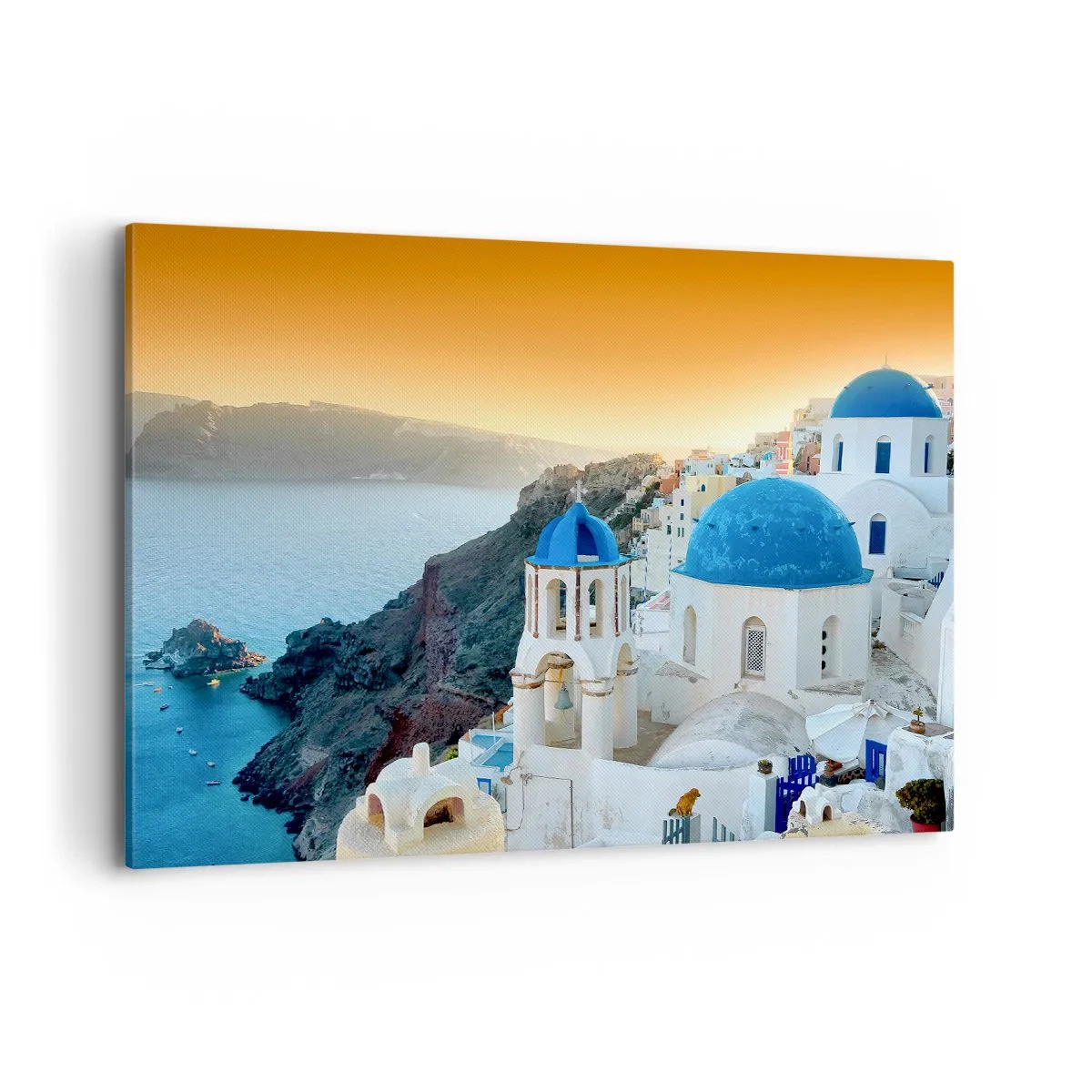 Lærredstryk - Billede på lærred - Santorini - omfavnet af klipperne - 100x70 cm