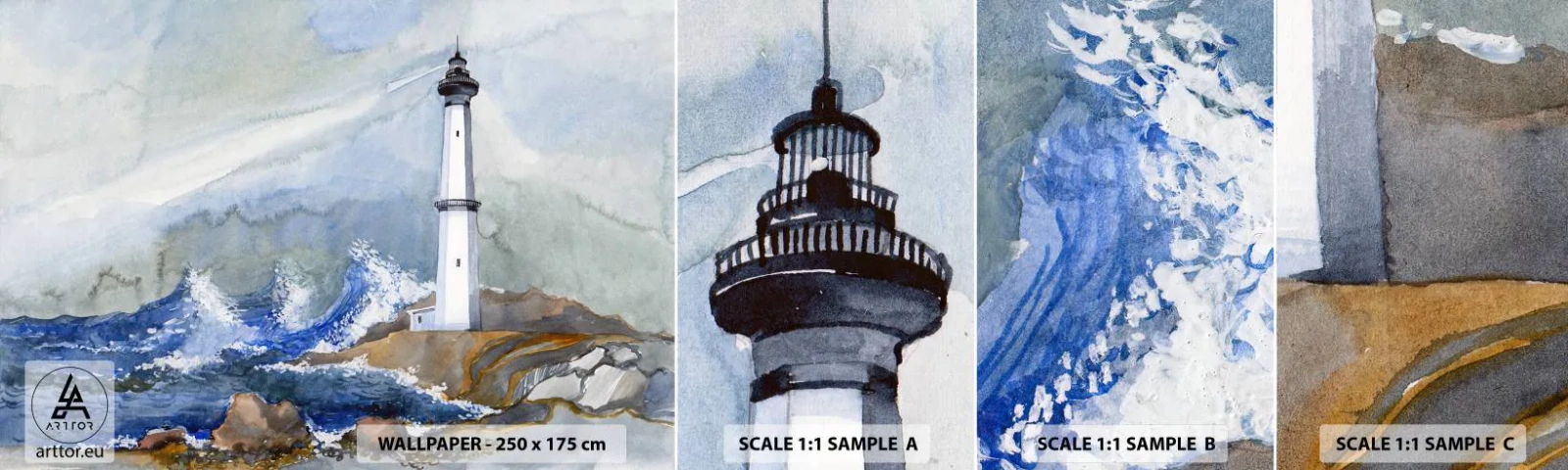 Fototapet Prøve Standard Eco - Mod mørket og stormen - Fyrtårn, Landskab, Ocean - 100x30 cm