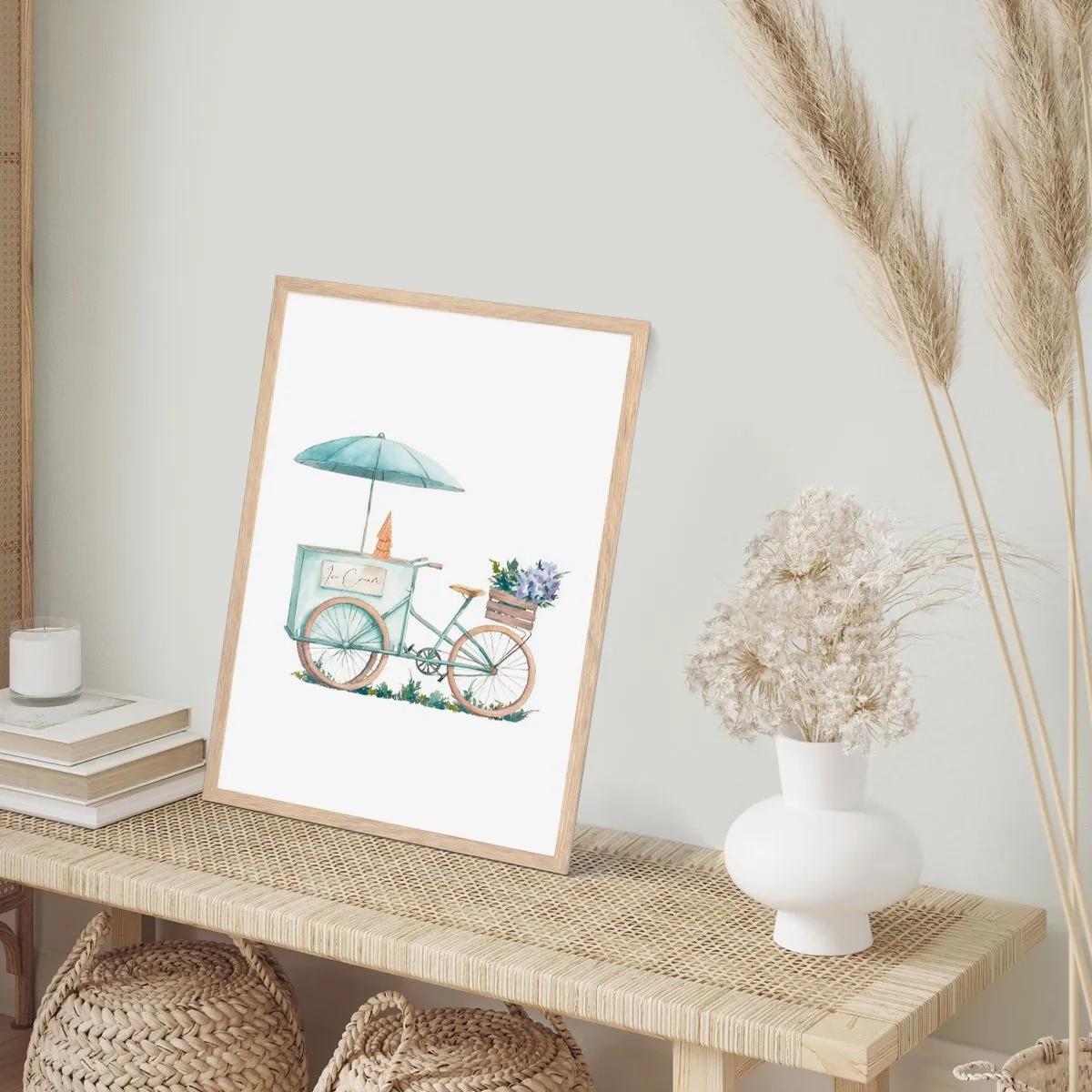 Plakat i ramme af lyst egetræ - Sødt minde om sommeren - 30x40 cm
