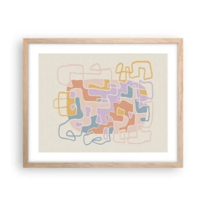 Plakat i ramme af lyst egetræ - Labyrint - et glædeligt eventyr - 50x40 cm