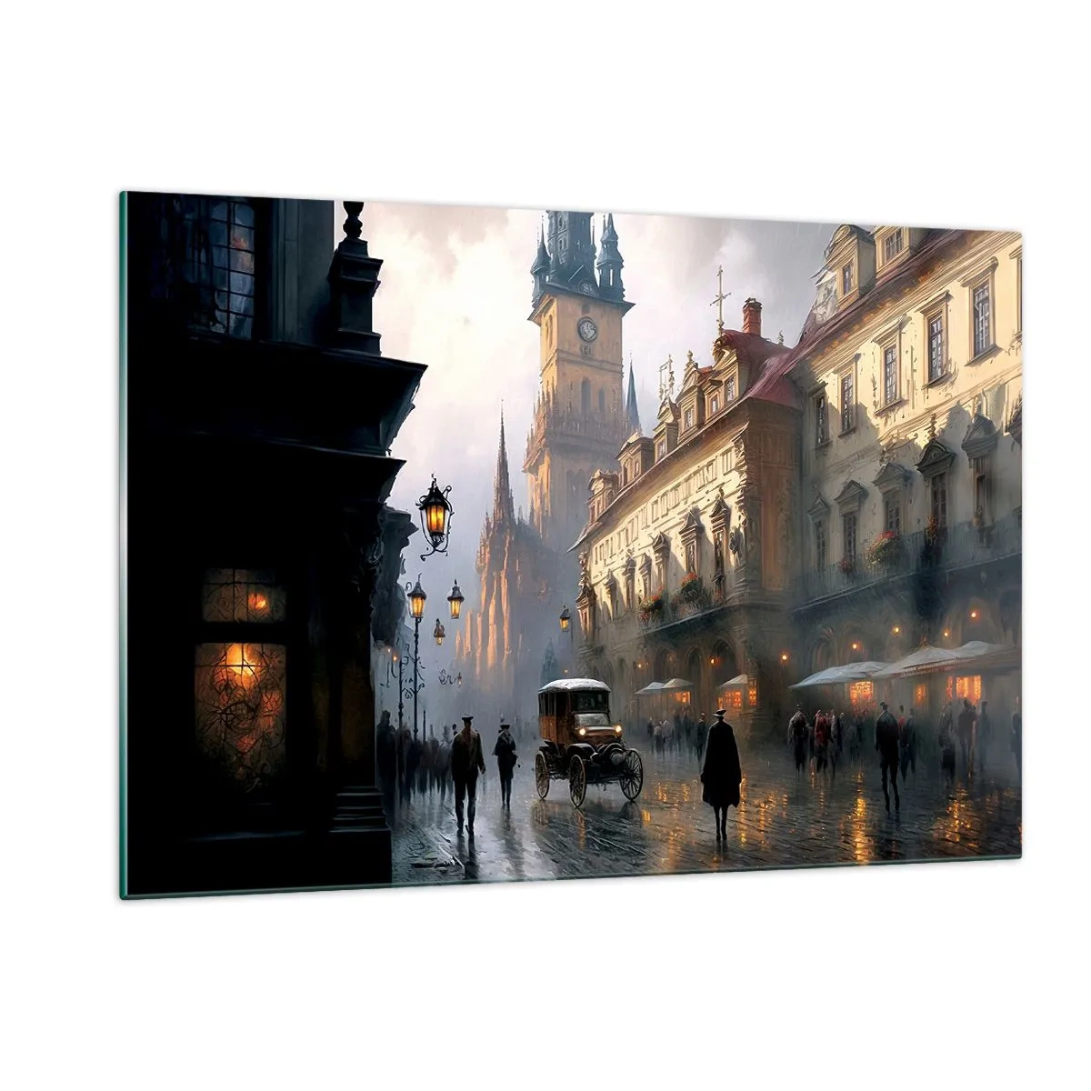 Billede på glas - Magien i en aften i Prag - 120x80 cm