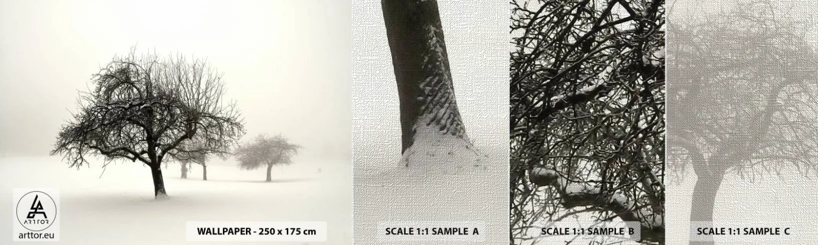 Prøve Fototapet Premium Canvas - Vintersøvn - Grafik, Træ, Natur - 100x30 cm