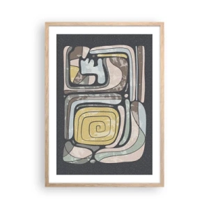 Plakat i ramme af lyst egetræ - Abstraktion i en præcolumbiansk ånd - 50x70 cm