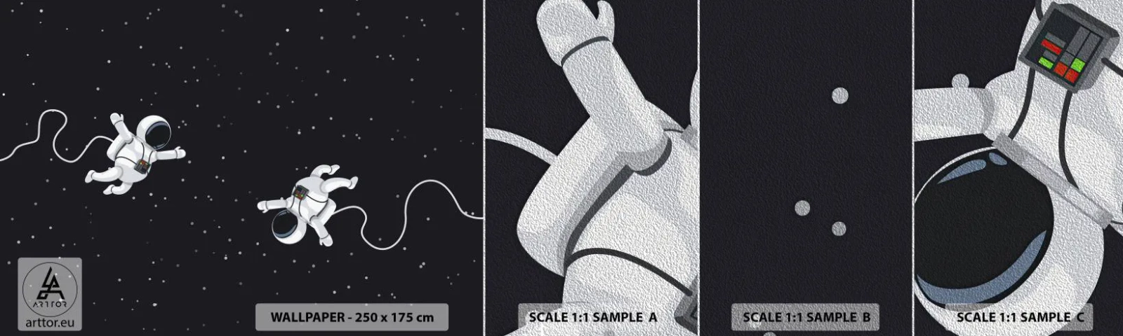 Prøve Fototapet Premium Sand - Rummet vikler sig sammen - Abstraktion, Astronaut, Kosmos - 100x30 cm