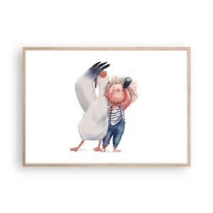 Plakat i ramme af lyst egetræ - En plan for en fantastisk rejse - 100x70 cm