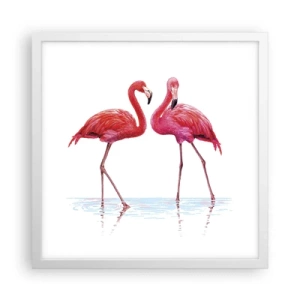 Plakat i hvid ramme - Lyserødt randez-vous - 40x40 cm